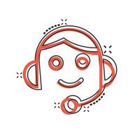 Helpdesk icon in comic style. Headphone cartoon vector illustration on white isolated background. Chat operator splash effect business concept.