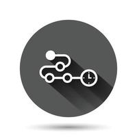 Timeline icon in flat style. Progress vector illustration on black round background with long shadow effect. Diagram circle button business concept.