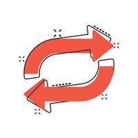 Arrow rotation icon in comic style. Sync action cartoon vector illustration on white isolated background. Refresh button splash effect business concept.