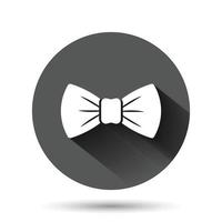 icono de lazo de corbata en estilo plano. ilustración de vector de corbatín sobre fondo redondo negro con efecto de sombra larga. concepto de negocio de botón de círculo de mariposa.