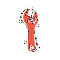 Wrench icon in comic style. Spanner key cartoon vector illustration on white isolated background. Repair equipment splash effect business concept.