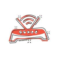 Wifi router icon in comic style. Broadband cartoon vector illustration on white isolated background. Internet connection splash effect business concept.