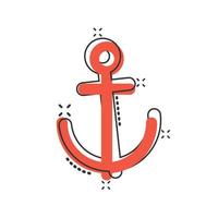 Boat anchor icon in comic style. Vessel hook cartoon vector illustration on white isolated background. Ship equipment splash effect business concept.