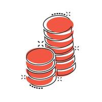 Coins stack icon in comic style. Dollar coin cartoon vector illustration on white isolated background. Money stacked splash effect business concept.