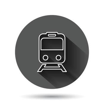 Metro icon in flat style. Train subway vector illustration on black round background with long shadow effect. Railroad cargo circle button business concept.