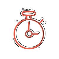 Clock icon in comic style. Watch cartoon vector illustration on white isolated background. Timer splash effect business concept.