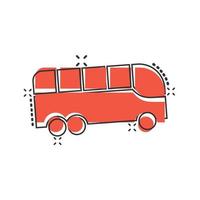 Bus icon in comic style. Coach cartoon vector illustration on white isolated background. Autobus vehicle splash effect business concept.