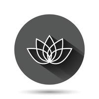 Lotus icon in flat style. Flower leaf vector illustration on black round background with long shadow effect. Blossom plant circle button business concept.