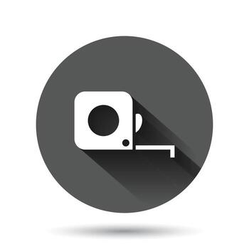 Measure tape icon in flat style. Ruler sign vector illustration on black round background with long shadow effect. Meter circle button business concept.