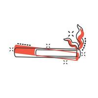 icono de cigarrillo en estilo cómico. Ilustración de vector de dibujos animados de humo sobre fondo blanco aislado. concepto de negocio de efecto de salpicadura de nicotina.