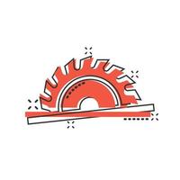 Saw blade icon in comic style. Circular machine cartoon vector illustration on white isolated background. Rotary disc splash effect business concept.