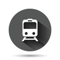 icono de metro en estilo plano. ilustración de vector de metro de tren sobre fondo redondo negro con efecto de sombra larga. Concepto de negocio de botón de círculo de carga de ferrocarril.