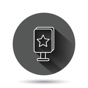 Billboard icon in flat style. Citylight display vector illustration on black round background with long shadow effect. Banner placard circle button business concept.