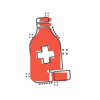 icono de botella de píldora en estilo cómico. ilustración de vector de dibujos animados de drogas sobre fondo blanco aislado. concepto de negocio de efecto de salpicadura de farmacia.