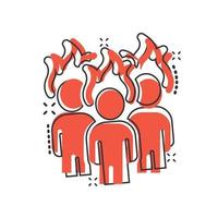 People with flame head icon in comic style. Stress expression cartoon vector illustration on white isolated background. Health problem splash effect business concept.