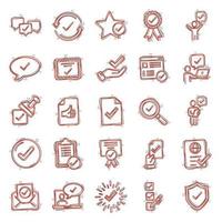 Approve icon set in comic style. Check mark cartoon vector illustration on white isolated background. Tick accepted splash effect business concept.