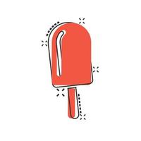 icono de helado en estilo cómico. ilustración de vector de dibujos animados de sundae sobre fondo blanco aislado. concepto de negocio de efecto de salpicadura de postre de sorbete.