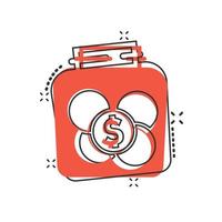 Money box icon in comic style. Coin jar container cartoon vector illustration on white isolated background. Donation moneybox splash effect business concept.
