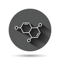 Science icon in flat style. Dna cell vector illustration on black round background with long shadow effect. Molecule evolution circle button business concept.