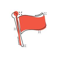 Flag icon in comic style. Pin cartoon vector illustration on white isolated background. Flagpole splash effect business concept.