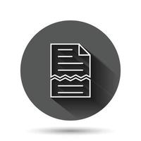 Document error icon in flat style. Broken report vector illustration on black round background with long shadow effect. Damaged circle button business concept.