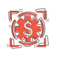 Money revenue icon in comic style. Dollar coin cartoon vector illustration on white isolated background. Finance structure splash effect business concept.