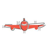 icono de avión en estilo cómico. ilustración de vector de dibujos animados de avión sobre fondo blanco aislado. concepto de negocio de efecto de salpicadura de avión de vuelo.