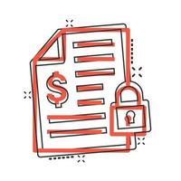 Financial statement icon in comic style. Document with lock cartoon vector illustration on white isolated background. Report splash effect business concept.