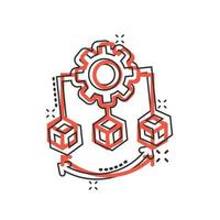 Api technology icon in comic style. Algorithm cartoon vector illustration on white isolated background. Gear with arrow splash effect business concept.