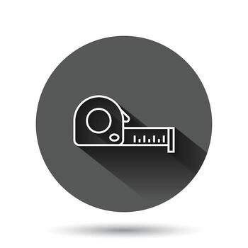 Measure tape icon in flat style. Ruler sign vector illustration on black round background with long shadow effect. Meter circle button business concept.