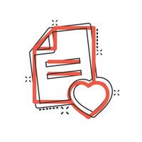 Wishlist icon in comic style. Like document cartoon vector illustration on white isolated background. Favorite list splash effect business concept.