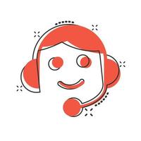 Helpdesk icon in comic style. Headphone cartoon vector illustration on white isolated background. Chat operator splash effect business concept.