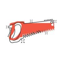 Saw blade icon in comic style. Working tools cartoon vector illustration on white isolated background. Hammer splash effect business concept.