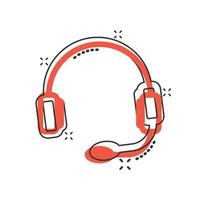 Helpdesk icon in comic style. Headphone cartoon vector illustration on white isolated background. Chat operator splash effect business concept.