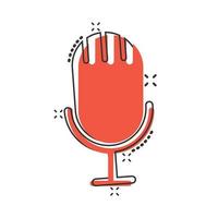 Microphone icon in comic style. Studio mike cartoon vector illustration on white isolated background. Audio record splash effect business concept.