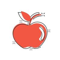 icono de manzana en estilo cómico. ilustración de vector de dibujos animados de fruta fresca sobre fondo blanco aislado. concepto de negocio de efecto de salpicadura de comida jugosa.