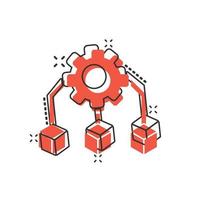 Api technology icon in comic style. Algorithm cartoon vector illustration on white isolated background. Gear with arrow splash effect business concept.
