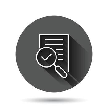 icono de estado financiero en estilo plano. ilustración vectorial de resultado sobre fondo redondo negro con efecto de sombra larga. informar el concepto de negocio del botón circular. vector