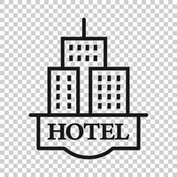 Hotel sign icon in flat style. Inn building vector illustration on white isolated background. Hostel room business concept.