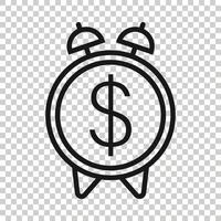 Time is money icon in flat style. Clock with dollar vector illustration on white isolated background. Currency business concept.