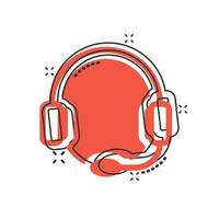 Helpdesk icon in comic style. Headphone cartoon vector illustration on white isolated background. Chat operator splash effect business concept.