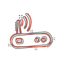 Wifi router icon in comic style. Broadband cartoon vector illustration on white isolated background. Internet connection splash effect business concept.