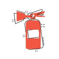 Extinguisher icon in comic style. Fire protection cartoon vector illustration on white isolated background. Emergency splash effect business concept.