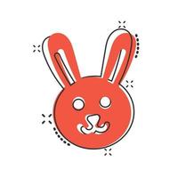 icono de conejo en estilo cómico. ilustración de vector de dibujos animados de conejito sobre fondo blanco aislado. feliz concepto de negocio de efecto de salpicadura de Pascua.