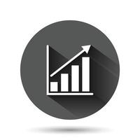 Chart graph icon in flat style. Arrow grow vector illustration on black round background with long shadow effect. Analysis circle button business concept.