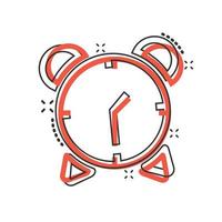 Clock icon in comic style. Watch cartoon vector illustration on white isolated background. Timer splash effect business concept.