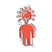 People with bulb icon in comic style. idea cartoon vector collection illustration on white isolated background. Brain mind splash effect business concept.