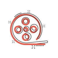 Film icon in comic style. Movie cartoon vector illustration on white isolated background. Video splash effect business concept.