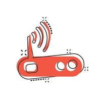 Wifi router icon in comic style. Broadband cartoon vector illustration on white isolated background. Internet connection splash effect business concept.
