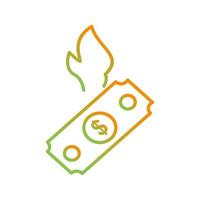 dólar en icono de vector de fuego